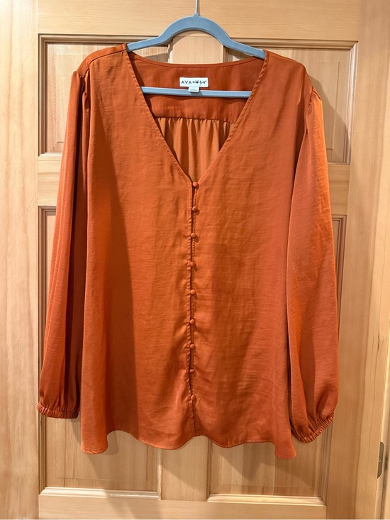 Ava & Viv Tops - Ava & Viv Rust Button-Front V-Neck Blouse
